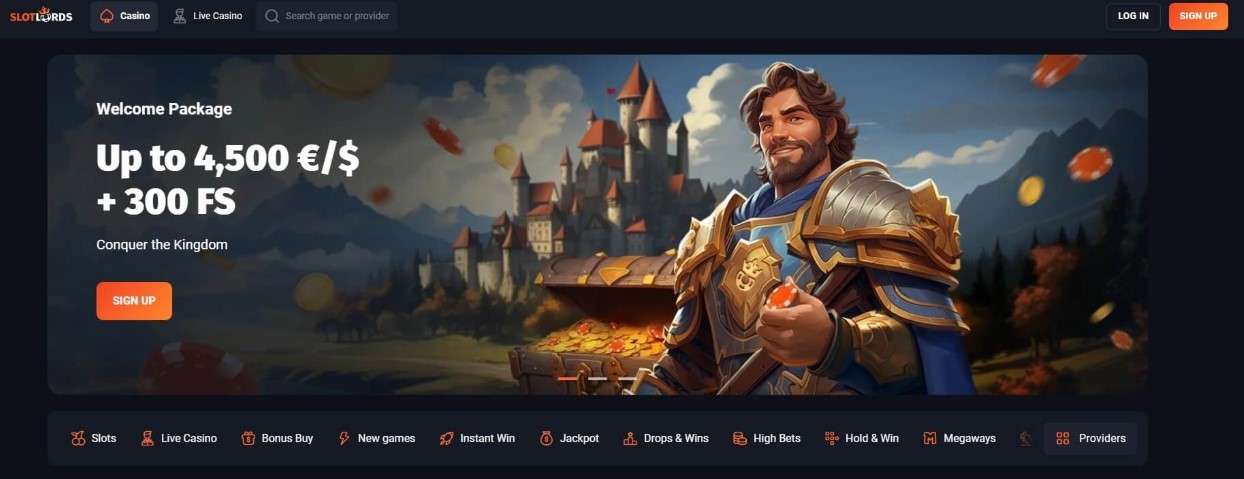 Slotlords bonus screen offering a choice of two slots for the LORDS30 spins